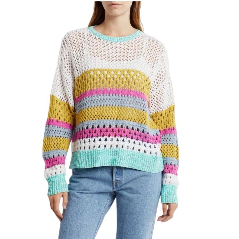 525 Arya Cotton Openwork Colorful Stripe Sweater